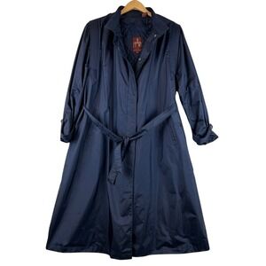 J. Gallery Rain Coat Trench Coat Belted‎ Hooded Long Jacket Blue Plus Size 18